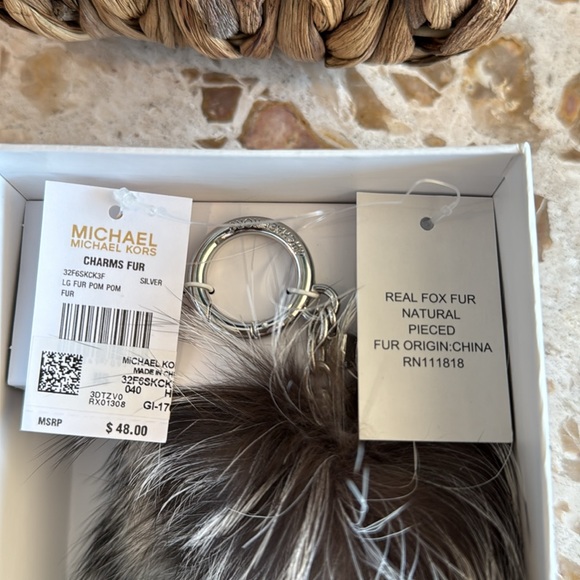 Real silver and black fox fur Michael Kors bag charm in gift box - Picture 2 of 5